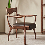 Стул деревянный с мягким сиденьем из коричневой натуральной кожи Moon Walnut Furniture варинант исполнения - 11 | Loft Concept в Воронеже