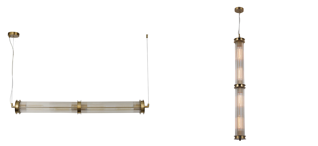 Люстра с рифленым плафоном Glass Tube Brass Люстра с рифленым плафоном Glass Tube Brass - Loft-Concept в Воронеже