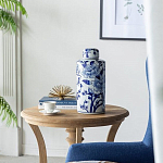 Ваза цилиндрической формы с крышкой и синим цветочным узором на белом фоне Blue & White Ornament варинант исполнения - 7 | Loft Concept в Воронеже