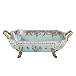 Блюдо прямоугольное из голубого фарфора с ручками и рисунком птиц и цветов Blue Garden варинант исполнения - 1 | Loft Concept в Воронеже