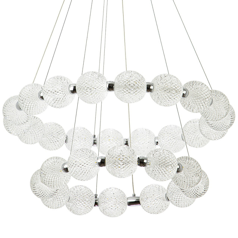 Светодиодная двухъярусная кольцевая люстра хром Crystal Globule Chandelier Chrome Прозрачный Металлик в Воронеже | Loft Concept 