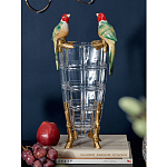 Ваза из прозрачного стекла с бронзовыми ножками и фигурками попугаев Eden Garden porcelain and bronze варинант исполнения - 1 | Loft Concept в Воронеже