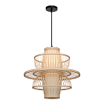 Подвесной светильник фигурный из деревянных прутьев с плафоном из натуральной ткани Light Inside the Cell варинант исполнения - 4 | Loft Concept в Воронеже