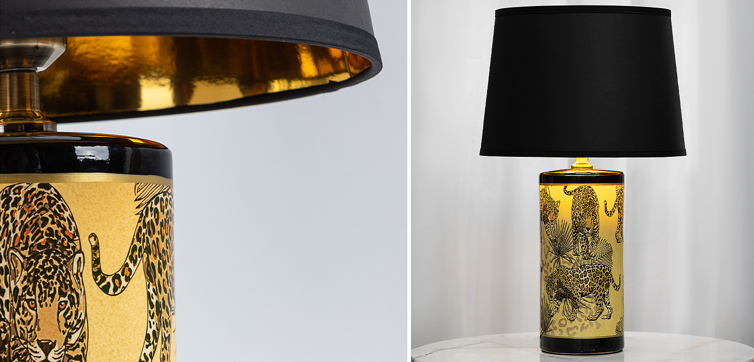 Настольная лампа с абажуром Leopard Lampshade Black Настольная лампа с абажуром Leopard Lampshade Black - Loft-Concept в Воронеже