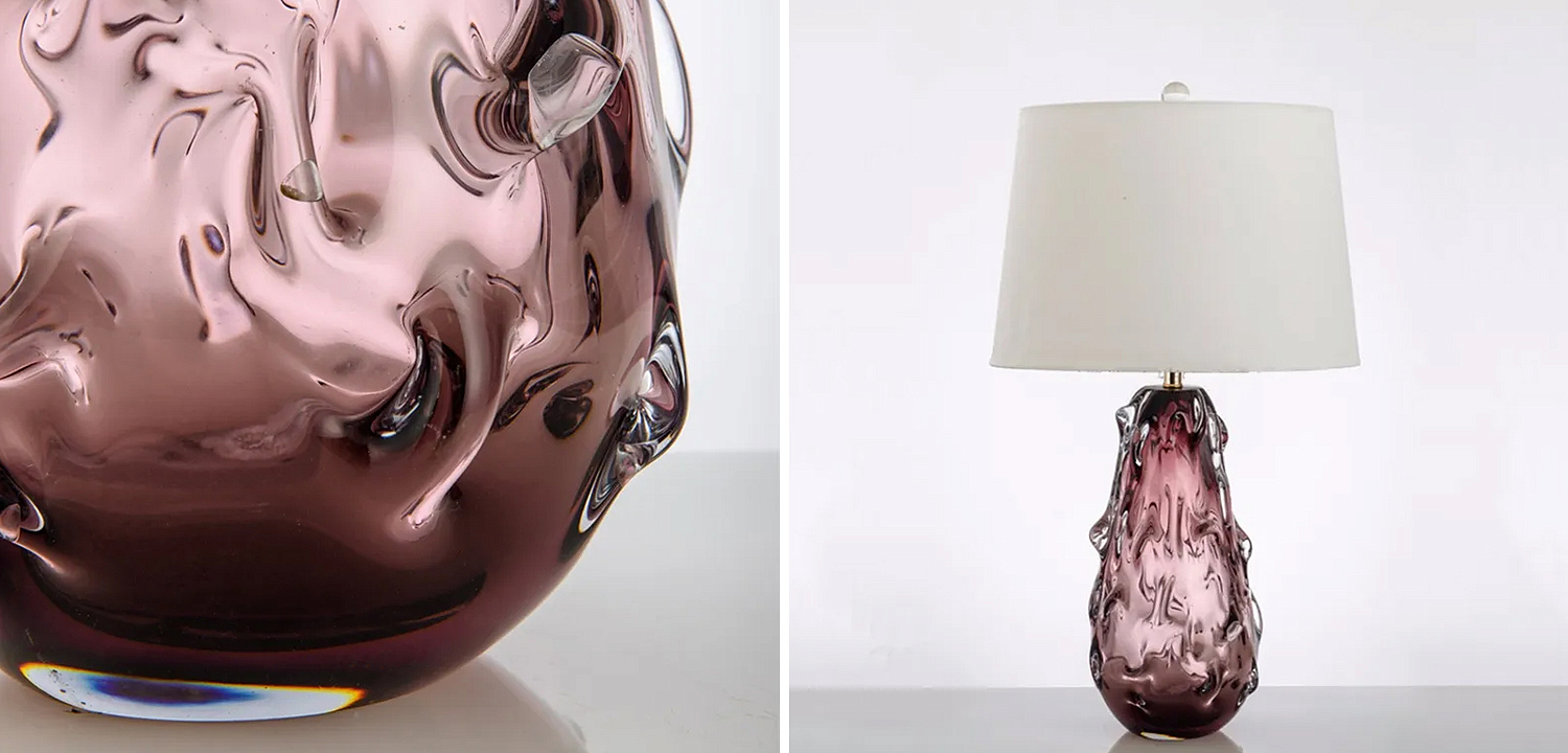 Настольная лампа с абажуром Bellamy Molten Glass Table Lamp Розовое стекло Настольная лампа с абажуром Bellamy Molten Glass Table Lamp Розовое стекло - Loft-Concept в Воронеже