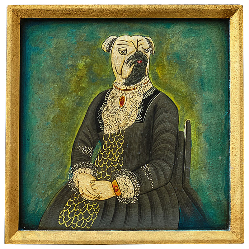 Картина в квадратной раме Chinoiserie Mops Dog Green Portrait Зеленый Бирюзовый Золотой Серый Мульти Картина в квадратной раме Chinoiserie Mops Dog Green Portrait Зеленый Бирюзовый Золотой Серый Мульти в Воронеже | Loft Concept