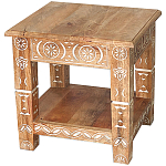 Кофейный стол из массива манго с резьбой Vallez Grey Mango Coffee Table варинант исполнения - 1 | Loft Concept в Воронеже