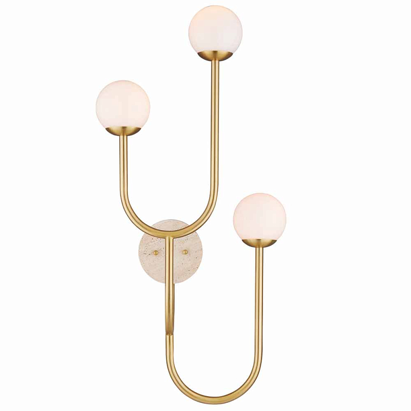 Бра с 3-мя белыми стеклянными плафонами в форме шаров Gooseneck Pelle Chandelier Белый Латунь Бра с 3-мя белыми стеклянными плафонами в форме шаров Gooseneck Pelle Chandelier Белый Латунь в Воронеже | Loft Concept