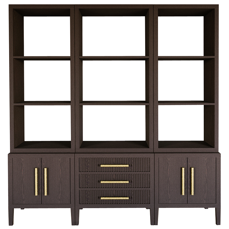 Модульный стеллаж Primo из трех составных элементов Темный орех Темный дуб Золотой в Воронеже | Loft Concept 