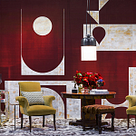 Обои ручная роспись в стиле Арт-деко Assemblage Original colourway on red silk dupion варинант исполнения - 2 | Loft Concept в Воронеже