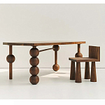 Обеденный стол деревянный с круглыми декоративными элементами на ножках Koko варинант исполнения - 5 | Loft Concept в Воронеже