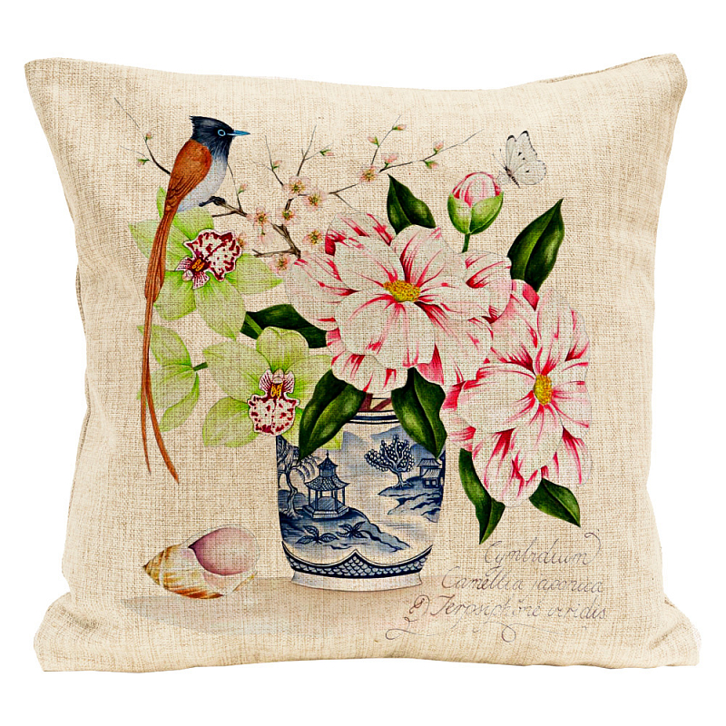 Декоративная подушка Camellias Pillow Мульти Бежевый в Воронеже | Loft Concept 