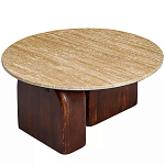 Кофейный столик с круглой столешницей на 2-х массивных деревянных ножках Tandem Travertine and Wood варинант исполнения - 2 | Loft Concept в Воронеже