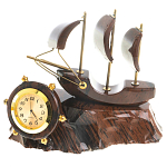 Часы настольные в виде парусника из натурального камня Обсидиан Sailboat Stone Clock варинант исполнения - 1 | Loft Concept в Воронеже