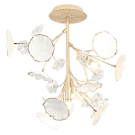 Потолочный светильник с золотыми ветвями и белыми лепестками на круглом рельефном основании Wintery flovers варинант исполнения - 1 | Loft Concept в Воронеже