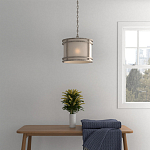 Подвесной светильник в виде барабана с тканевым абажуром и металлическим каркасом Warm Glow варинант исполнения - 4 | Loft Concept в Воронеже