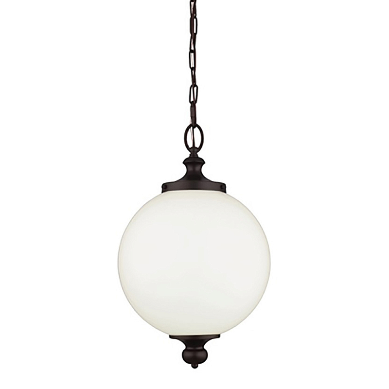 Подвесной светильник с белым стеклянным плафоном в форме шара на цепи Feiss Бронза Никель Белый Бежевый в Воронеже | Loft Concept 