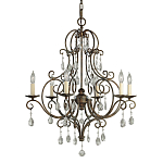 Люстра бронзового цвета с 6-ю лампами и подвесками из оптического стекла в классическом стиле Feiss варинант исполнения - 1 | Loft Concept в Воронеже