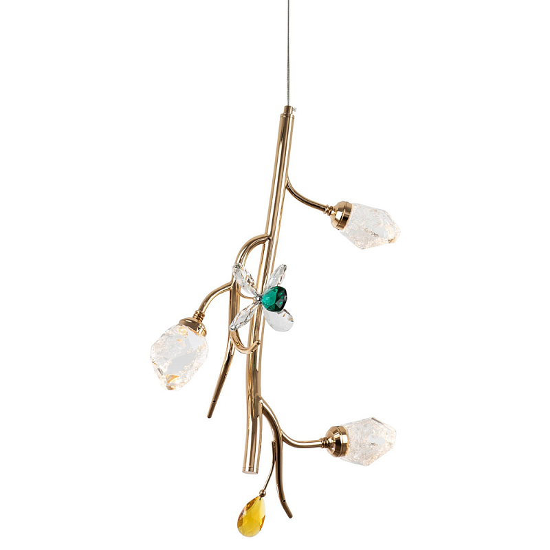 Подвесной светильник с хрустальными плафонами и декором Alvere Crystal Hanging Lamp Золотой Прозрачный Янтарный Изумрудный в Воронеже | Loft Concept 