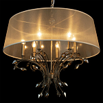 Люстра подвесная круглая с тканевым полупрозрачным абажуром и подвесками 6 ламп Gilded Elegance варинант исполнения - 5 | Loft Concept в Воронеже