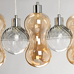 Люстра с 3-мя плафонами волнообразной формы цвета янтарь и 2-мя прозрачными шарообразными плафонами Lucid Rain  варинант исполнения - 7 | Loft Concept в Воронеже