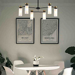 Люстра потолочная с 6-ю цилиндрическими плафонами из стекла и черным каркасом Noir Poise варинант исполнения - 3 | Loft Concept в Воронеже