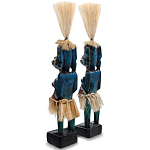 Комплект из 2-х деревянных статуэток Asmat Straw Headdress Statuettes Blue Colorful Tattoo варинант исполнения - 2 | Loft Concept в Воронеже