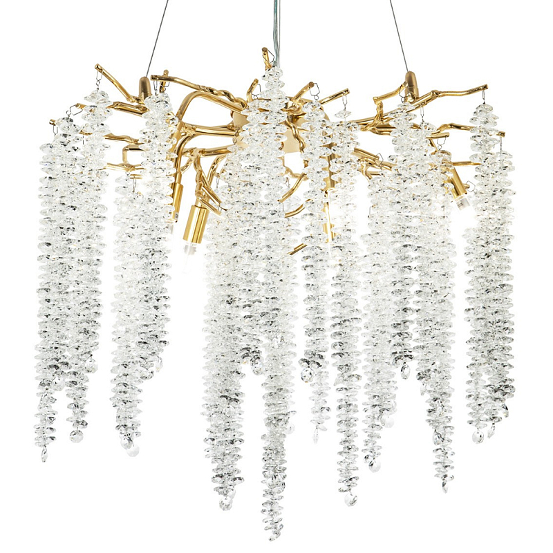 Люстра с декором в виде ветвей с хрустальными подвесками Fairytree Gold Crystal Chandelier 6 Золотой Прозрачное Стекло в Воронеже | Loft Concept 
