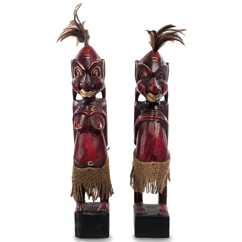 Комплект из 2-х деревянных статуэток Asmat Wooden Statuettes Dark Red Красный Черный Золотой Коричневый Комплект из 2-х деревянных статуэток Asmat Wooden Statuettes Dark Red Красный Черный Золотой Коричневый в Воронеже | Loft Concept