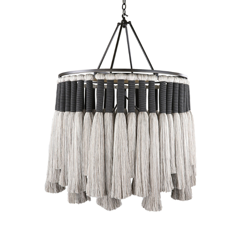 Люстра круглая плетеная с кисточками Boho Tassel Chandelier Серый Люстра круглая плетеная с кисточками Boho Tassel Chandelier Серый в Воронеже | Loft Concept