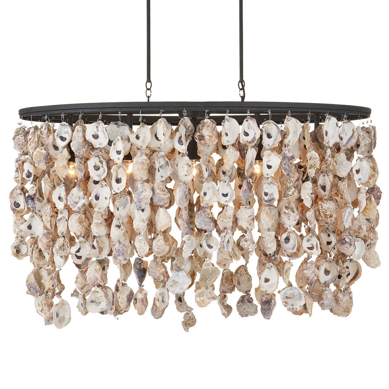 Люстра овальная с подвесками из устричных раковин Sea Ravens Черный в Воронеже | Loft Concept 