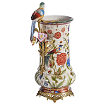 Ваза фарфоровая с птицей на бронзовой ветке и цветочной росписью Garden of Eden варинант исполнения - 1 | Loft Concept в Воронеже