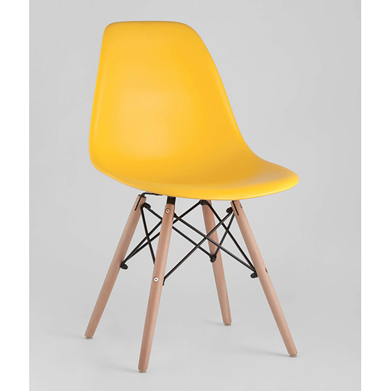 Пластиковый стул на ножках из массива бука Eames Yellow Желтый Древесина Пластиковый стул на ножках из массива бука Eames Yellow Желтый Древесина в Воронеже | Loft Concept