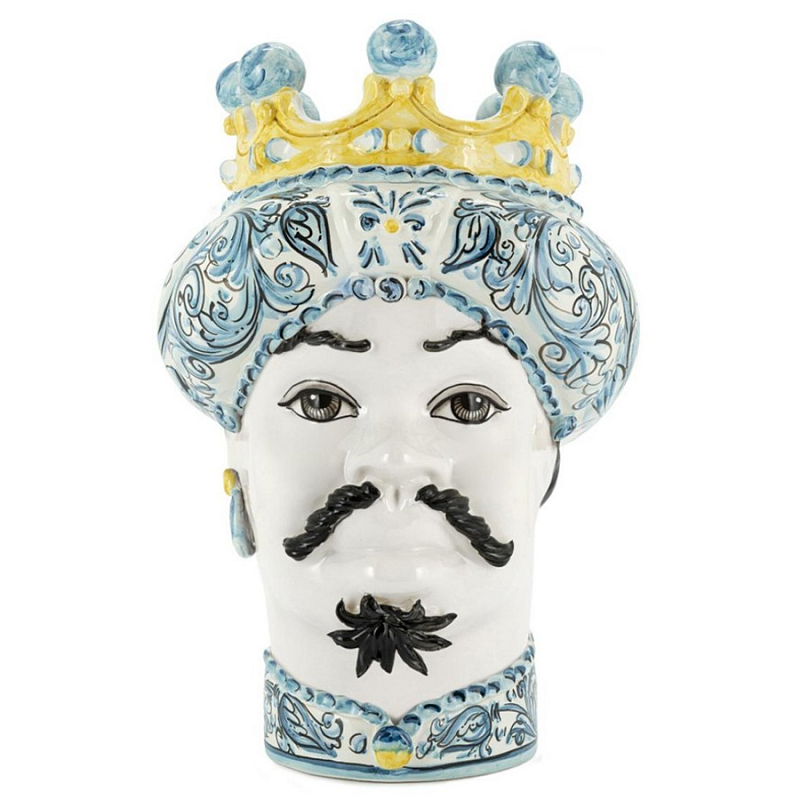 Ваза Vase Moro Man Ornate White Face Белый Светло-голубой Желтый в Воронеже | Loft Concept 