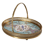 Блюдо овальное с ручкой и голубым фарфоровым дном с цветочным рисунком Blue Garden варинант исполнения - 1 | Loft Concept в Воронеже