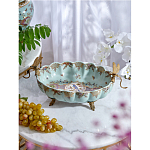 Чаша из голубого фарфора на бронзовых ножках с рисунком цветов и фигурками стрекоз Blue Garden варинант исполнения - 3 | Loft Concept в Воронеже