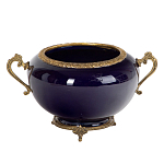 Чаша темно-синяя фарфоровая с бронзовыми ручками и ажурным ободком Eden Garden варинант исполнения - 1 | Loft Concept в Воронеже