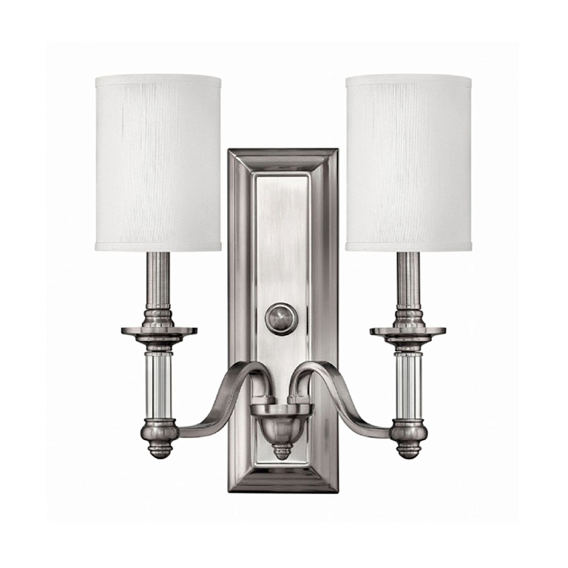 Бра с 2-мя белыми текстильными абажурами Hinkley Никель Белый Бежевый в Воронеже | Loft Concept 