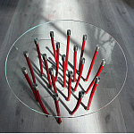 Дизайнерский журнальный стол с круглой прозрачной столешницей и основанием в виде красных металлических тросов Wires варинант исполнения - 1 | Loft Concept в Воронеже