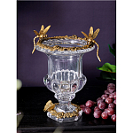 Ваза из прозрачного стекла на бронзовой подставке с ободком и ручками в виде стрекоз Eden Garden варинант исполнения - 2 | Loft Concept в Воронеже