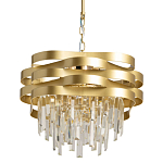 Люстра цвета матового золота с металлическими лентами и длинными прозрачными подвесками Gilded Waves варинант исполнения - 1 | Loft Concept в Воронеже