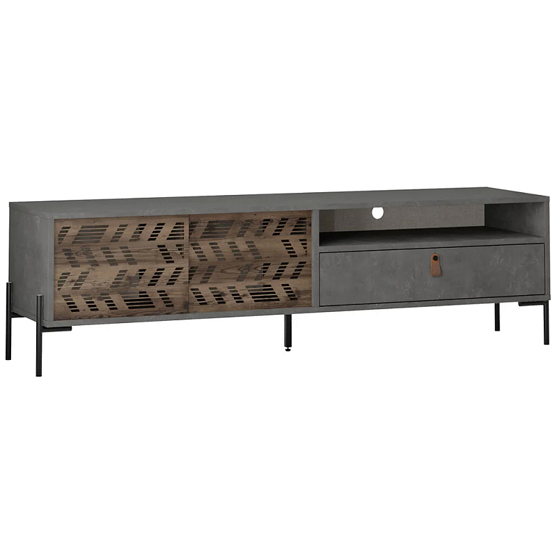 ТВ-тумба с раздвижными дверцами Mallin Metal TV Stand Серый Коричневый Черный в Воронеже | Loft Concept 