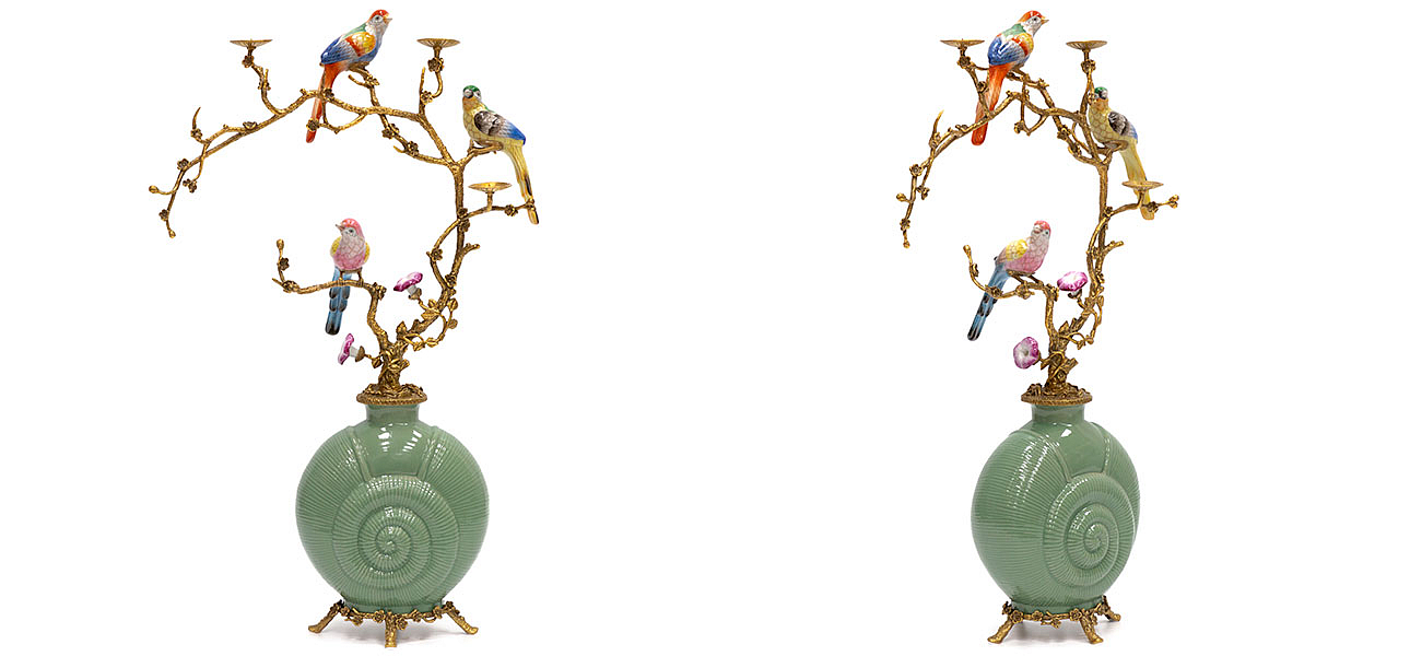 Ваза фарфоровая зеленая с фигурками птиц Porcelain bird Ваза фарфоровая зеленая с фигурками птиц Porcelain bird - Loft-Concept в Воронеже