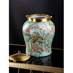 Ваза округлой формы из фарфора с рисунком и бронзовой крышкой Turquoise Blooming Garden варинант исполнения - 2 | Loft Concept в Воронеже