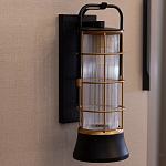 Настенный фонарь цилиндрической формы с рифленым стеклом в золотом каркасе на черном прямоугольном основании Eurofase варинант исполнения - 9 | Loft Concept в Воронеже