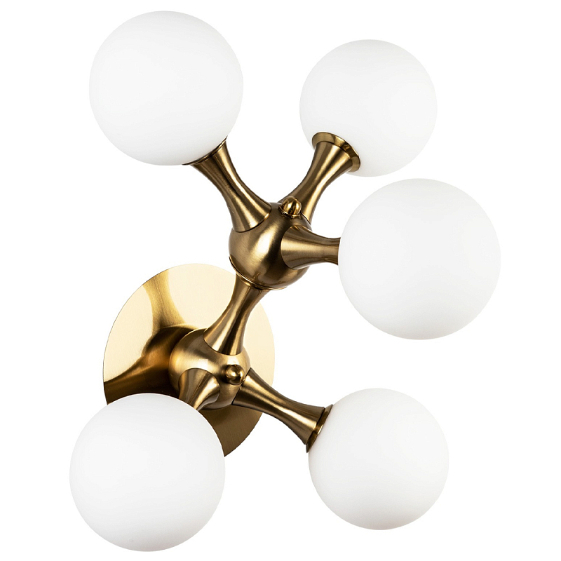 Бра с 5-ю плафонами из стеклянных шаров Pearls Suspension Brass Wall Lamp Белое матовое стекло Латунь Бра с 5-ю плафонами из стеклянных шаров Pearls Suspension Brass Wall Lamp Белое матовое стекло Латунь в Воронеже | Loft Concept