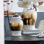 Ваза белая с крышкой и золотистыми фрагментами 46 см Chinoiserie Ceramics варинант исполнения - 1 | Loft Concept в Воронеже