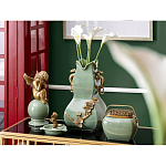 Ваза зеленого цвета из фарфора с бронзовыми ручками в виде драконов и рельефным цветочным декором Eden Garden porcelain and bronze варинант исполнения - 8 | Loft Concept в Воронеже