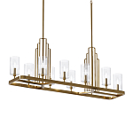 Люстра прямоугольная цвета латунь с прозрачными рифлеными цилиндрическими плафонами Kichler варинант исполнения - 1 | Loft Concept в Воронеже