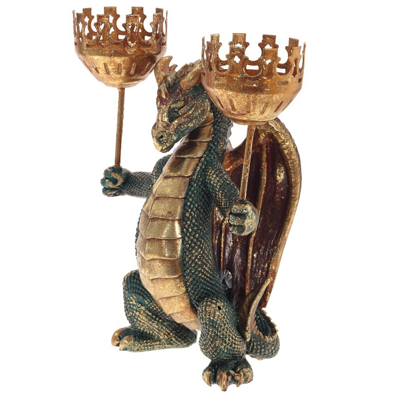Подсвечник в виде дракона Dragon Candlestick Green Gold Золотой Зеленый Коричневый в Воронеже | Loft Concept 
